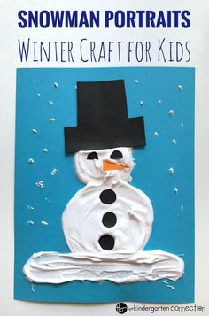 a snowman craft for kids to make with paper and construction materials on the front