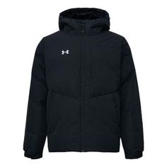 Under Armour Winter Down Jacket 'Black' 23600801-001 Black Hooded Track Jacket For Winter, Black Windproof Windbreaker For Winter Sports, Black Track Jacket For Fall Outdoor Activities, Functional Black Hooded Winter Jacket, Black Hooded Outerwear For Winter Sports, Black Outerwear For Winter Sports, Black Windproof Hooded Jacket For Sports, Black Windproof Sport Coat For Outdoor, Black Track Jacket For Winter Outdoor Activities