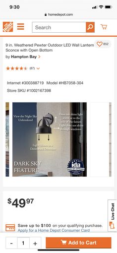 the home depot advertises an advertisement for their new light fixture, which is on sale