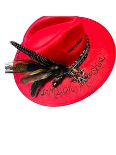 Introducing the Red Watermelon Moonshine Custom Rancher, a meticulously crafted hat that blends sophistication and style, perfect for the discerning professional seeking a touch of unique elegance. Black And Red Cowboy Hat, Red Western Hat Band For Kentucky Derby, Red Western Hat Bands For Kentucky Derby, Red Western Style Hat Bands For Kentucky Derby, Red Brimmed Costume Hat For Festival, Red Western Fedora For Kentucky Derby, Red Brimmed Festival Costume Hats And Headpieces, Red Brimmed Costume Hats And Headpieces For Festivals, Red Brimmed Festival Costume Hat