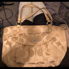 Beige Cloth Coach Bag With Front Pouch With Metal Clasp And Snap Pouch On The Back. Pristine Condition. Make Me A Reasonable Offer And It’s Yours! Coach Beige Shoulder Bag With Large Capacity, Coach Beige Shoulder Bag Large Capacity, Coach Beige Large Capacity Shoulder Bag, Coach Bag In Neutral Color For Everyday Use, Coach Neutral Bag For Everyday Use, Large Capacity Coach Beige Bag, Neutral Coach Bag For Everyday Use, Coach Cream Shoulder Bag For Travel, Casual Beige Coach Shoulder Bag