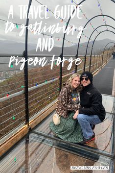 two people sitting on the edge of a bridge with text overlay reading a travel guide to destinations and pigeonon - fringe