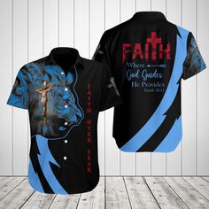 Faith Over Fear Lion Blue Shirts These shirts are custom-made-to-order and handcrafted to the highest quality standards. Each shirt is constructed from a premium polyester blend that is ultra-soft and incredibly comfortable. Features a specialty high definition heat-dye application that ensures long lasting color vibrancy even after machine washing. Fabric is durable and resistant to wrinkles, shrinking and mildew. Each shirt is custom printed, cut and sewn just for you when you place your order Blue Short Sleeve Sublimation T-shirt With Custom Print, Blue Short Sleeve Sublimation Design With Custom Print, Blue Fitted Shirt With Custom Print, Fitted Blue Shirt With Custom Print, Fitted Blue Shirt With Sublimation Print, Casual Blue Short Sleeve Sublimation Design, Casual Blue Short Sleeve Sublimation Shirt, Casual Blue Printed Sublimation Design, Lion Blue