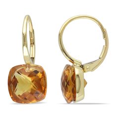 These dangle earrings feature 8ct tgw cushion-cut madeira citrine stones. This classic pair is set in 14k yellow gold and secured with leverbacks. Citrine Jewelry, Jared The Galleria Of Jewelry, Citrine Earrings, Gold Jewelry Earrings, Chic Earrings, Citrine Stone, Leverback Earrings, Citrine Gemstone, Yellow Gold Earring