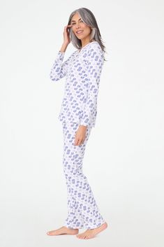 Make bedtime fun and cozy with our jersey pajama set that includes a long-sleeve top with a placket at the neckline and matching relaxed-fit pants. Featuring our soft and breathable cotton fabric with the original charming Moby print. 4 Snaps Elastic Waistband Super-Smooth Flatlock Seams Materials and Care 100% Premium Cotton Machine Wash Cold, With Like Colors Do Not Bleach, Tumble Dry Low (Line Dry Recommended) Imported Prewashed Measurement Information Model Wears Size Small Size S Top Length Roller Rabbit, Sleepwear & Loungewear, Fit Pants, Classic Pattern, Workout Pants, Pajama Set, Long Sleeve Tops, Sleeve Top, Pajamas