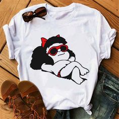 Cheap Cartoon Print T-shirt, Casual Cartoon Print T-shirt, Casual T-shirt With Cartoon Print, Summer Crew Neck Cartoon Tops, Cheap Cartoon Print T-shirt For Mother's Day, Cheap Short Sleeve T-shirt With Character Print, Cheap Relaxed Fit T-shirt With Character Print, Cheap Fitted T-shirt With Character Print, Cute Cheap T-shirt With Cartoon Print