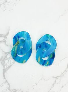 These statement earrings feature a bold marble chain link design! 2"L Lead & Nickel Compliant Bold Marble, Link Design, Chain Link, Statement Earrings, Dangle Earrings, Marble, Chain, Blue, Design