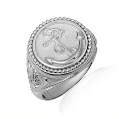 .925 Sterling Silver Nautical Anchor Rope Beaded Dove Signet Ring Factory Direct Jewelry R6507S Embrace the maritime spirit with our Nautical Anchor Rope Beaded Dove Signet Ring-an intricate blend of symbolism and nautical elegance. Meticulously crafted, this ring features a nautical anchor entwined with rope and adorned with a beaded dove, creating a symbolic representation of peace and maritime heritage. Each detail is expertly designed, making this ring a meaningful expression of both strength and tranquility. Tailored for those who appreciate maritime themes, this ring serves as a symbol of strength, peace, and a connection to the sea. The unique combination of the anchor, rope, and dove adds a touch of sophistication to the classic signet ring style, making it a versatile accessory su Classic Silver Anchor Jewelry, Elegant Anchor-shaped Jewelry Gift, Anchor Rings, Silver Anchor-shaped Jewelry In Metal, Anchor Rope, Silver Anchor-shaped Nautical Jewelry, Symbolic Representation, Nautical Anchor, The Anchor