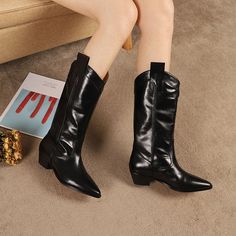 Cowboy Boots for Women Handmade Genuine Leather in Black/Red - HIGH WESTERN BOOTS Fall Wide Calf Knee-high Boots With Snip Toe, Black Martin Boots With Pointed Toe For Fall, Winter Casual Martin Boots With Snip Toe, Western Style Snip Toe Mid-calf Boots For Winter, Casual Winter Martin Boots With Snip Toe, Western Black Knee-high Boots For Fall, Western Black Knee-high Boots For Spring, Casual Snip Toe Martin Boots For Winter, Black Western Knee-high Boots For Fall