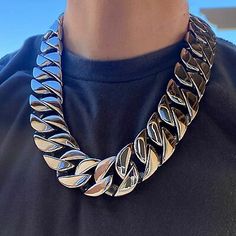 (eBay) Men's Huge 30MM Thick Chain Silver Cuban Link 316L Stainless Steel 24" Necklace Silver Cuban Link Chain, Chain Clothes, Bling Ideas, Hip Hop Chains, Cuban Link Necklace, Expensive Jewelry Luxury, Cuban Link Chain Necklaces, Bling Necklace, Herringbone Necklace