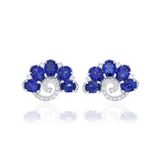 White Sapphire Earrings, Blue Sapphire Jewelry, White Gold Earring, Pave Diamond Earrings, Sapphire And Diamond Earrings, Gem Earrings, Blue Sapphire Diamond, Diamond Earring, Expensive Jewelry