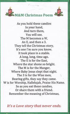 a christmas poem written in green and white