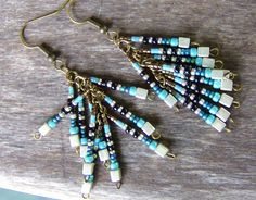 Beaded jewelry Earrings, Tribal, Boho chic, Bohemian jewelry, Native modern, Hippie, Gypsy, Folk, Shabby chic, Mod. $34.00, via Etsy. Artisan Dangle Beads For Jewelry Making, Handmade Turquoise Beaded Earrings, Artisan Dangle Jewelry With Spacer Beads, Artisan Jewelry With Dangle Spacer Beads, Bohemian Jewelry With Spacer And Metal Beads, Handmade Turquoise Metal Bead Jewelry, Handmade Metal Beads Dangle Jewelry, Handmade Turquoise Jewelry With Metal Beads, Unique Turquoise Jewelry With Tiny Beads