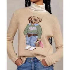 Women Sweater Winter Basic Pullover Cotton Bear Knit Jumper Top Sueters De Mujer  | eBay Ralph Lauren Coats, Teddy Bear Sweater, Bear Sweater, Bear Outfits, Polo Ralph Lauren Women, Women Sweaters Winter, Polo Bear, Beige Sweater, Ralph Lauren Womens