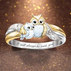 Owl Ring, Mens Rings Fashion, Yellow Rings, Womens Ring, Princess Ring, Green Rings, Cat Flowers, Animal Rings, Love Animals