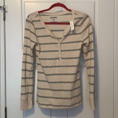 Old Navy Cream/Silver Striped Shirt Size M Button Down Long Sleeve Silver Long Sleeve Top With Button Closure, Cute Shirt, Navy Shirt, Old Navy Tops, Navy Tops, Grey Stripes, Cute Shirts, Striped Shirt, Old Navy