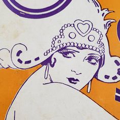 a drawing of a woman wearing a hat with hearts on it