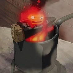 a cartoon character is stirring something in a pot