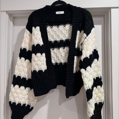 So Pretty, So Soft & Cozy- Just Not Getting Any Love In My Closet Black And White Knitted Sweater, Black And White Crochet Sweater, Crochet Sweater Black, French Clown, Clown Fashion, Carly Jean Los Angeles, Sweater Brands, Knitting Ideas, White Crochet