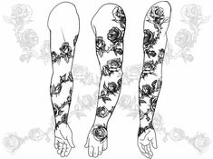 three tattoos with roses on them, one is black and the other has white flowers