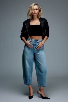 Meet Blair, our high-waisted non-stretch jeans - Designed with a baggy fit and an ultra tapered leg. Features - Belt loops - Zipper fly - 5-pocket styling Size & Fit - Non-stretch - Baggy fit - Ultra tapered-leg opening: 7.75" - High waist: 10.75" - Inseam length: 26" Materials & Care - 85% Cotton, 15% Recycled Cotton - Machine wash, cold - Imported High Rise Barrel Jeans Outfit, Ballon Jeans Outfits, Barrel Leg Jeans, Check And Balance, Designer Jeans, Baggy Fits, Jean Outfits, Stretch Jeans, Recycled Cotton