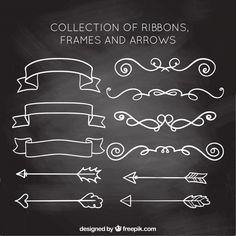 collection of ribbons, frames and arrows on chalkboard background - kosten stock - grafit