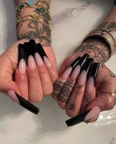 Long Square Black French Tip Nails, Black Frenchies Nails Long, Xl Long Acrylic Nails Black, Long Square Acrylic Nails Goth, Y2k Nails Acrylic Long Black, Acrylic Nail Designs Classy, Curved Nails, Swarovski Nails