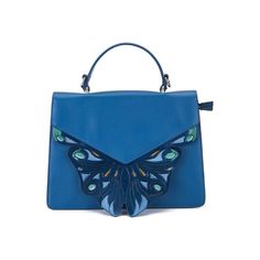 Wings Blue Shoulder Bag - quirkitrendz Smart Chic, Hand Painted Butterfly, Full Grain Leather Bag, Blue Shoulder Bag, Painted Butterfly, Pet Gear, Unique Purses, Painting Leather, Handle Design