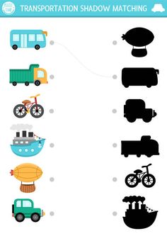 transportation shadow matching worksheet for kids to learn how to find the correct one