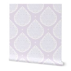 a white and purple wallpaper with an ornate design on it's side,