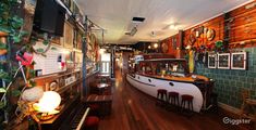 the interior of a bar with lots of decorations