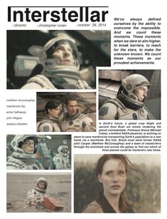 an advertisement for interstellar with pictures of people in space suits and spacesuits