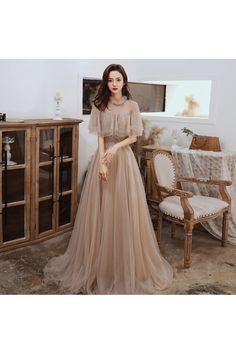 Tulle Dress With Sleeves, Tulle Dress Long, Prom Dress With Train, Prom Inspo, Lace Beading, Dress With Train, Dream Prom, Prom Dresses Vintage, Cape Sleeves