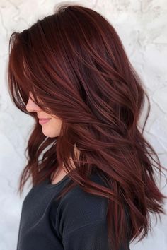 30+ Striking Red Hair Color Ideas Trending in 2024 - Flo's Blog Fall Hair Colors Burnett, Dimensional Burgundy Red Hair, Spiced Cinnamon Hair Color, Cowboy Copper Dark Hair, Dark Brunette To Red Hair, Auburn All Over Hair Color, Red Hair Color Brunettes, Redwood Hair Color, Fall Red Hair Color For Brunettes