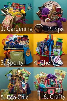 the ultimate gift basket for someone's birthday is shown in four different pictures, including one