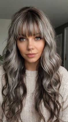 Enhance Sleek Bob Medium Length Gray Hairstyles Hairstyles With Bangs Medium, Gray Hairstyles With Bangs, Medium Length Hairdos, Grey Blending, Grey Hairstyles, Gray Hairstyles, Shaggy Haircuts, Beautiful Gray Hair, Silver Sisters