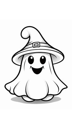 a black and white drawing of a ghost with a hat on it's head