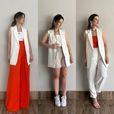 Blazer Sleeveless Outfits, White Vest Work Outfit, How To Style A Blazer Vest, How To Style Sleeveless Blazer, Formal Vest Outfits, Vest Outfits For Women Work, Vest Blazer Outfits For Women, Sleeveless Blazer Outfit Work, White Sleeveless Blazer Outfit