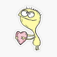 a cartoon character holding a heart sticker