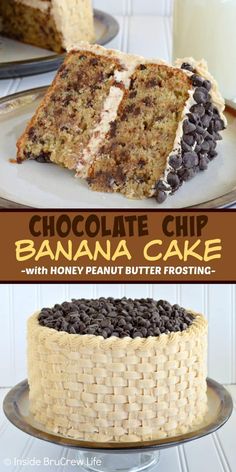 chocolate chip banana cake with honey peanut butter frosting