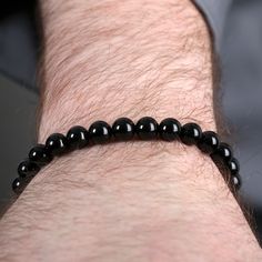 Handsome men's bracelet made with black onyx beads and sterling silver clasp. Lose A Stone, Men's Bracelet, Mens Beaded Bracelets, Onyx Bead, Jewelry Cleaner, Cleaning Jewelry, Bead Bracelet, Black Onyx, Bracelet Making