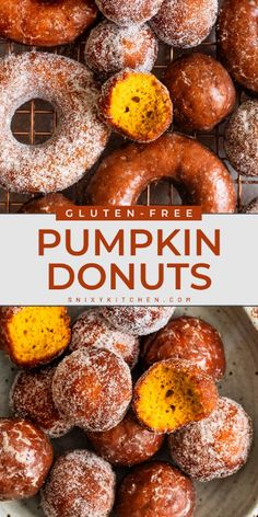 pumpkin donuts with powdered sugar on top