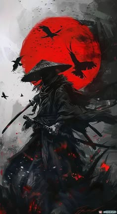 Japanese Art Samurai, Rent Car, Samurai Art, Japanese Art, For Rent, Phone Wallpaper, Birds, Wallpapers