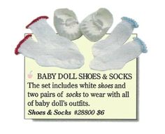 two pairs of baby doll shoes and socks are on the sign that says, baby doll shoes & socks