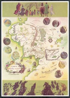 a map of the middle earth with all its major cities and towns on it, as well as some people riding horses