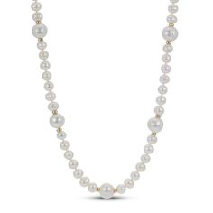 This classic necklace for her features a string of beautiful freshwater cultured pearls accented by 14K yellow gold beading. The 18-inch necklace safely secures with a fish hook clasp. Necklace For Her, Cultured Pearl Necklace, Classic Necklace, Pearl Types, Hook Clasp, Freshwater Cultured Pearls, Accessories Jewelry Necklace, Pink Pearl, Fish Hook