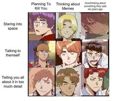 some anime characters with different expressions on their faces and the caption that says, planning to think about kill you