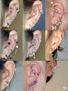 multiple images of different types of ear piercings