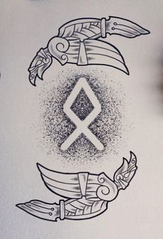 a drawing of two knives and an x in the middle with other symbols around it