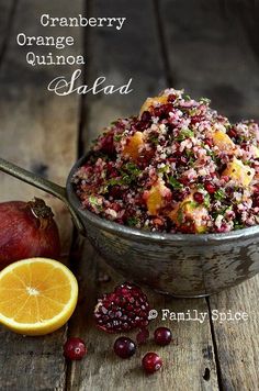 a bowl filled with cranberry orange quinoa salad